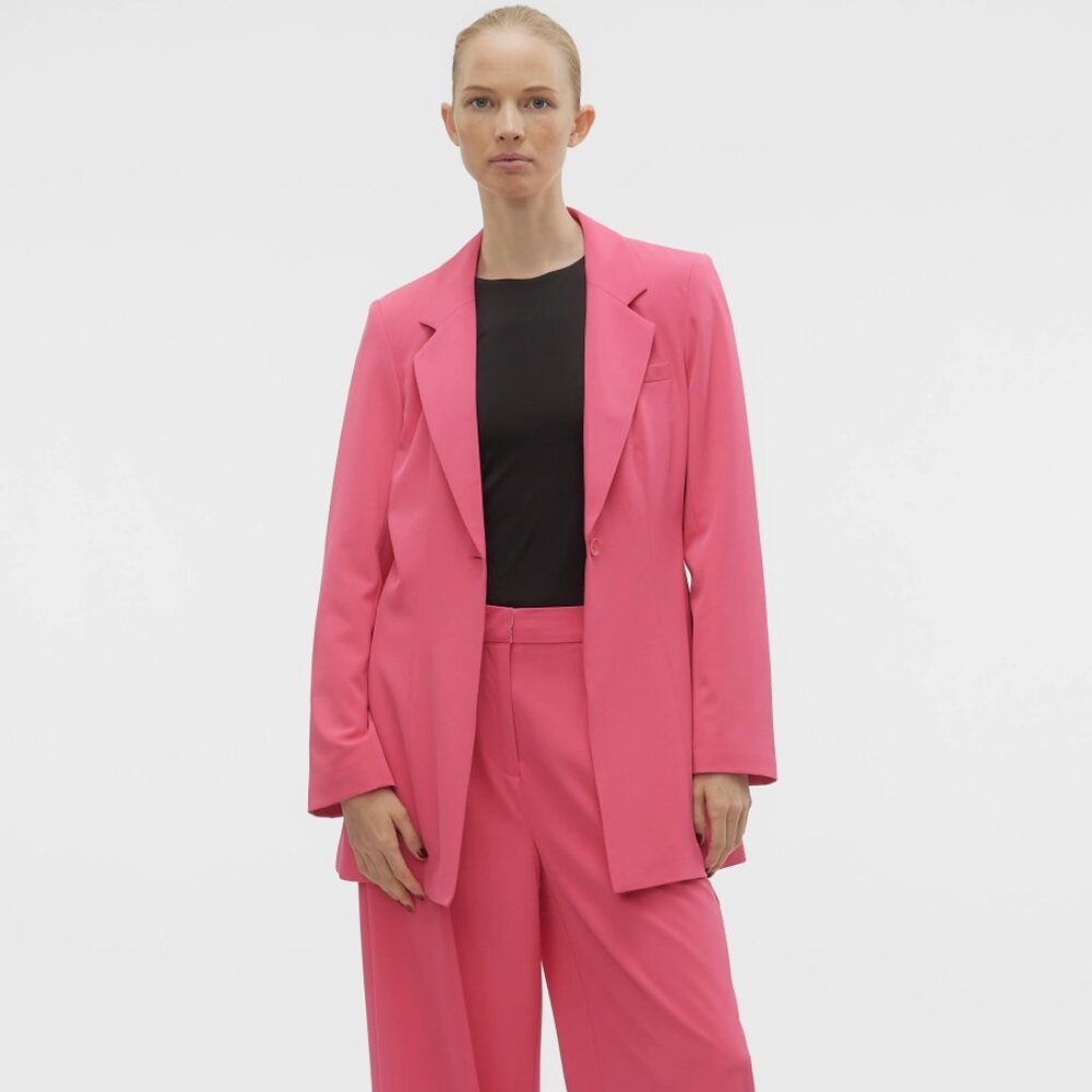 NWT VERO MODA Charity Slim Fit Long Blazer 6 US / 38 EU IN RASPBERRY - Picture 3 of 9